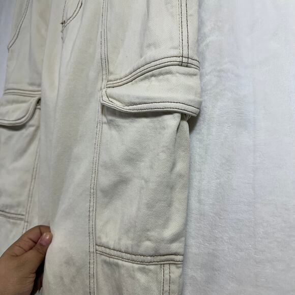 Pacsun S Elastic Waist Cargo Pants Cream‎ Utility Straight Leg Streetwear Y2K - Picture 3 of 8